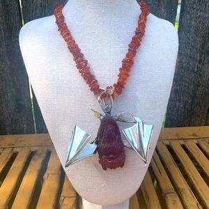 Carved Baltic amber sterling silver bag pendant gothic Halloween 925 cherryamber